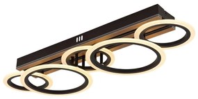 Plafoniera LED CCT BLEVINS riflaj MDF cu efect de lemn