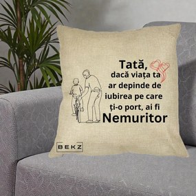 Cadou pentru Tata - Perna Personalizata Tata Nemuritor Bicicleta, 40x40 cm, Crem, Husa Detasabila, Perna Inclusa, BEKZ®