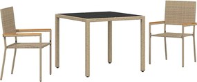 vidaXL Set de masă pentru grădină 3 pcs Bej poliratan