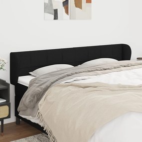 Tablie de pat cu aripioare negru 163x23x78 88 cm textil 1, Negru, 163 x 23 x 78 88 cm