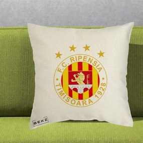 Perna Personalizata FC Ripensia Timisoara 1928, 40x40 cm, Ecru, Husa Detasabila, Perna Inclusa, BEKZ®