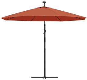 Umbrela suspendata cu LED-uri si stalp de otel, caramiziu Terracota