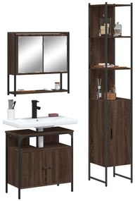 vidaXL Set mobilier de baie, 3 piese, stejar maro, lemn prelucrat