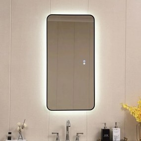 Oglinda cu iluminare LED si dezaburire Inter Ceramic dreptunghiulara 50x100 cm finisaj negru