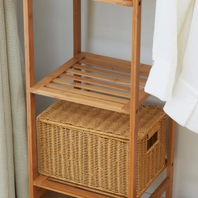 HOMCOM Portant pentru haine din bambus cu raft de depozitare pe 6 niveluri și bară de suspendare, 90x30x145cm, lemn natural | Aosom Romania