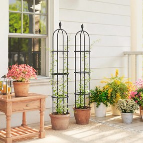 Outsunny Set de 2 Suporturi pentru Plante Cățărătoare înalte de 1,74 m, Suporturi din Oțel cu Decorațiuni, pentru Trandafiri, Roșii, Flori, Mazăre și Legume, Negru | Aosom Romania