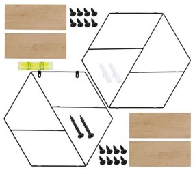 STILISTA Raft hexagonal de perete,lemn deschis 51x58x11 cm