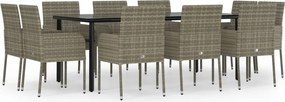 vidaXL Set mobilier grădină cu perne, 11 piese, negru și gri poliratan