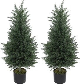 Outsunny Set 2 Plante Artificiale de Chiparos cu 362 Frunze și Ghiveci cu Ciment și Mușchi, Plante Rezistente la UV, Ø40x90 cm, Verde | Aosom Romania