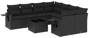 3252292 vidaXL Set mobilier de grădină cu perne, 9 piese, negru, poliratan