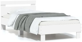 vidaXL Cadru de pat cu tăblie și lumini LED, alb, 75x190 cm