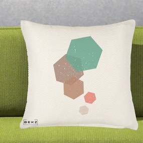 Perna Decorativa Geometric Hexagoane Pastel, 40x40 cm, Crem Reliefat, Husa Detasabila, Perna Inclusa, BEKZ®