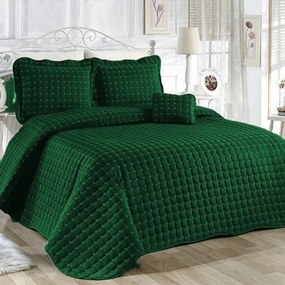 Cuvertura Brodata pat dublu cu 3 fete de perna  verde smarald cu stelute albe