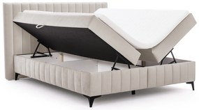 Pat continental Verona 180x200 cu ladă pentru depozitare - catifea hidrofobă bej deschis Amon 17