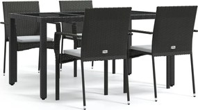 vidaXL Set mobilier de grădină cu perne, 5 piese, negru, poliratan