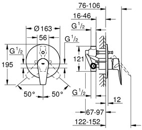 Baterie cada incastrata Grohe BauEdge New,1/2'', monocomanda, crom - 29079001