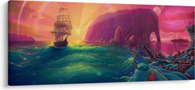 Tablou - Pictură în ulei, călătorie într-un țărăm fantastic (120x50 cm)