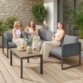 Outsunny Set mobilier de grădină exterior colțar modulabil 6 persoane, canapele, masă de cafea și perne, gri închis | Aosom Romania