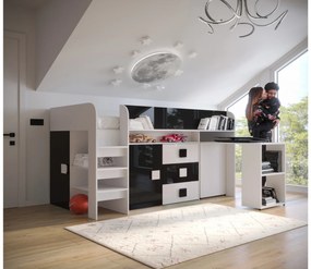 Pat multifuncțional 90 cm Toreno 1 (Alb + alb lucios + negru lucios). 1083305