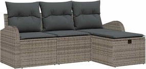 vidaXL Set de canapele pentru grădină cu pernă 4 pcs Gri Rattan poli