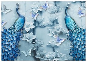 Tablou pe sticlă cu păuni (70x50 cm)