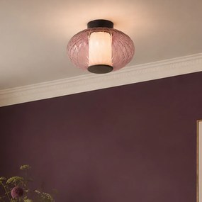 Plafonieră de design neagră 28cm cu sticlă mov incl. LED cu 3 trepte de intensitate luminoasă - Margherite