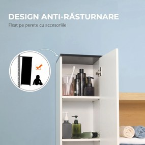 Dulap de Baie Kleankin cu Poliță Reglabilă, 2 Rafturi Închise și Sertar, Economie de Spațiu 30x28x180cm, Alb | Aosom Romania