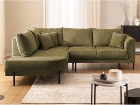 Colțar verde cu tapițerie din chenille (cu colț pe partea stângă/în formă de ”L”) Mauris – Ropez