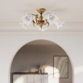 Lustra 5 brate din alama cu abajur din sticla Putti