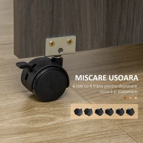 HOMCOM Masă Extensibilă pe 6 Roți cu 2 Sertare și Dulap cu Uși, din Lemn, 120x60x76.5 cm, Gri | Aosom Romania