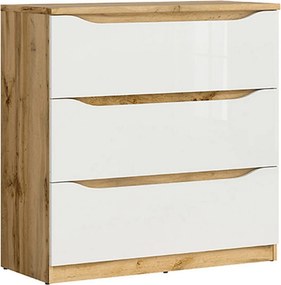 Comoda NUIS, stejar/alb lucios, 90x40x92 cm