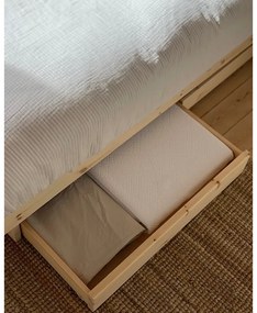 Pat matrimonial în culoare naturală din lemn masiv de pin cu spațiu de depozitare și somieră 140x200 cm Kanso – Karup Design
