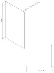 Paravan dus walk-in 120x200 cm Cersanit Mille, sticla securizata, profil negru 1200x2000 mm, Negru mat