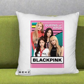 Perna Personalizata BLACKPINK Queens of Kpop, 40x40 cm, Alb Pufos, Husa Detasabila, Perna Inclusa, BEKZ®