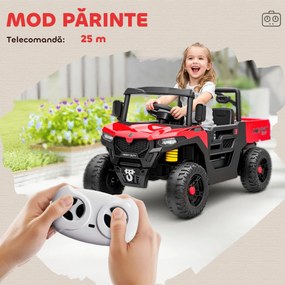 AIYAPLAY Mașină Electrică pentru Copii UTV 12V Off-road cu Portbagaj, 2 Motoare, Centură în 3 Puncte, Telecomandă, Suspensii, USB, Muzică, Lumini, 1.8-3.7 km/h, 3-8 Ani, Roșu | Aosom Romania