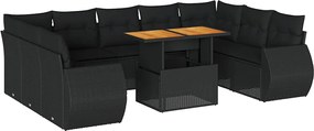 vidaXL Set canapele de grădină cu perne, 10 piese, negru, poliratan