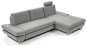 Colțar extensibil AVESTA, tapițat, cu spațiu de depozitare, în formă de L, cu șezlong pe partea dreaptă, gri