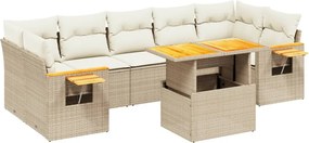 vidaXL Set canapele de grădină, 8 piese, cu perne, bej, poliratan