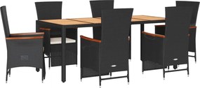 vidaXL Set mobilier de grădină cu perne, 7 piese, negru, poliratan