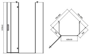 Cabina de dus pentagonala 80x80 cm Cersanit Jota, negru mat cu usa batanta stanga 800x800 mm, Stanga, Negru mat