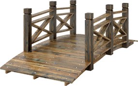 Outsunny Pod din lemn cu balustradă Pod de grădină din lemn de brad Pod pentru iaz cu aspect antic, circulabil 174 x 78 x 57,5 cm Carbonizat | Aosom Romania