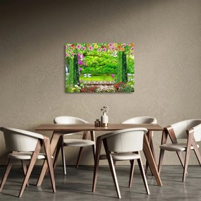Tablou pe sticlă - Grădina magică cu lebede (70x50 cm)