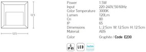 Aplica LED de perete pentru iluminat exterior, IP65 Samira grafit
