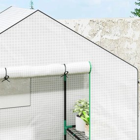 Outsunny Seră de grădină cu 1 ușă, 2 ferestre și 2 rafturi în formă de U pentru legume, plante, flori, copertină PE 140x73x190 cm | Aosom Romania