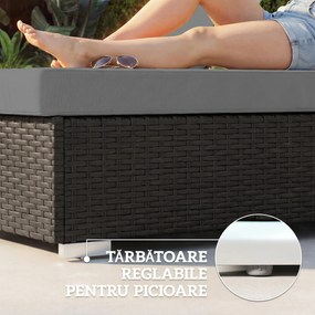 Outsunny Set 2 Șezlonguri de Grădină din Ratan cu Măsuță Laterală și Spătar Reglabil, 184x60x22 cm, Gri Închis | Aosom Romania