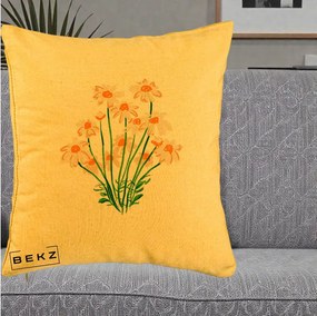 Perna Decorativa Margarete Camp, 40x40 cm, Galben, Husa Detasabila, Perna Inclusa, BEKZ®