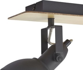 Spot de tavan negru cu lemn cu 2 lumini rotativ și înclinabil - Jakub