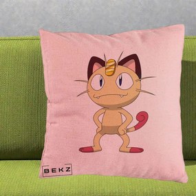 Perna Personalizata Meowth Pokemon, 40x40 cm, Roz, Husa Detasabila, Perna Inclusa, BEKZ®