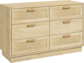 HOMCOM cu 6 sertare în stil Boho pentru dormitor și hol, din lemn și rattan, 110x40x69 cm, Stejar | Aosom Romania