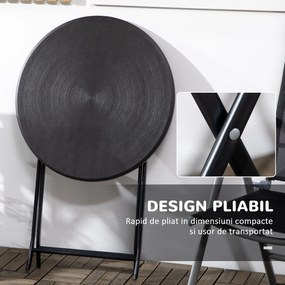 Outsunny Masă de Grădină Rotundă, Pliabilă, pentru 2 Persoane, Efect Lemn, Oțel+Plastic, Gri Închis, 60 x 60 x 73 cm | Aosom Romania